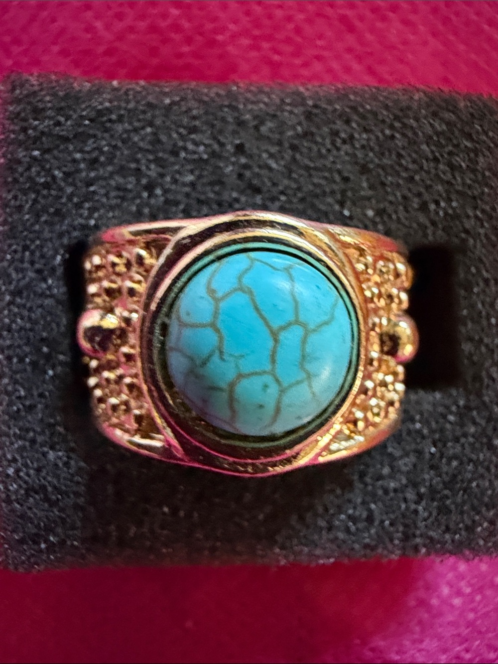 Gold-Tone Stretch Ring with Turquoise Blue, (J0296)